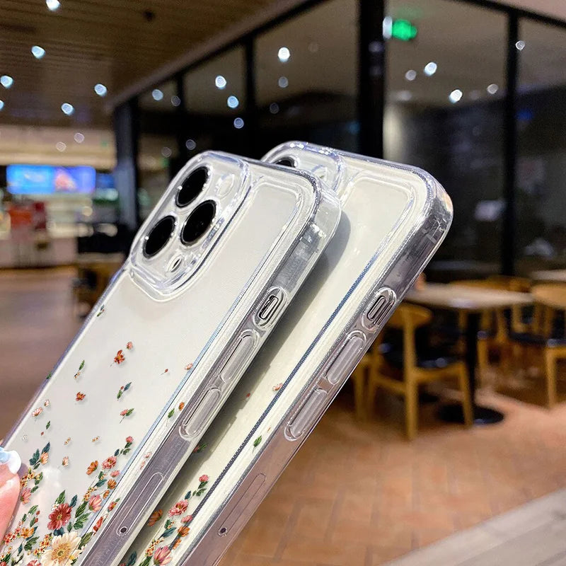 Flower Phone Case For iPhone 13 16 Pro 15 11 12 14 Pro Max XR X XS 7 8 Plus SE Shockproof Transparent Cover Silicone Soft Fundas