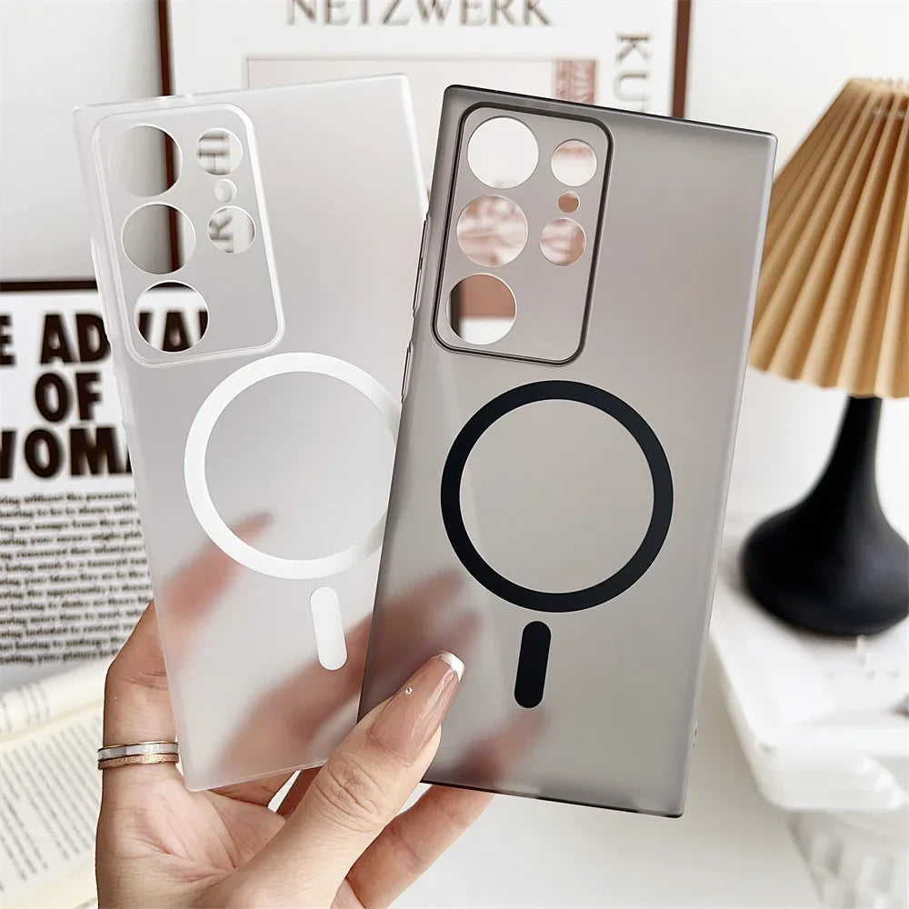 for Magsafe Hard PC Transparent Case for Samsung Galaxy S24 Ultra S23 S22 Plus S24Plus Magnetic Matte Ultra Slim Frosted Cover