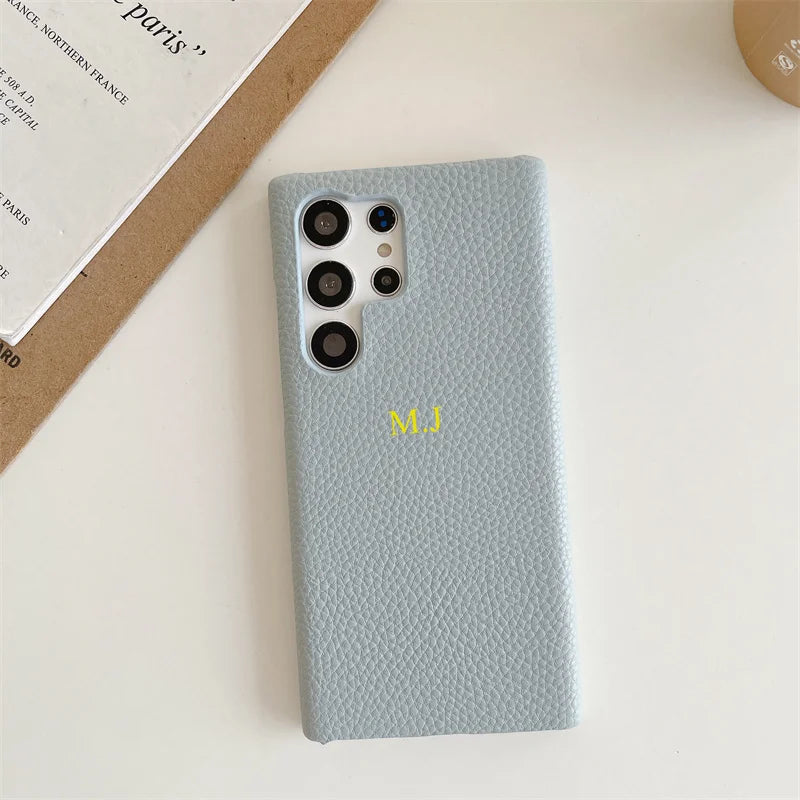 Phone Case for Samsung s23 s22 s24 ultra s21 plus s20 s10p Personalize Customize Name Letter Grain Leather Cases