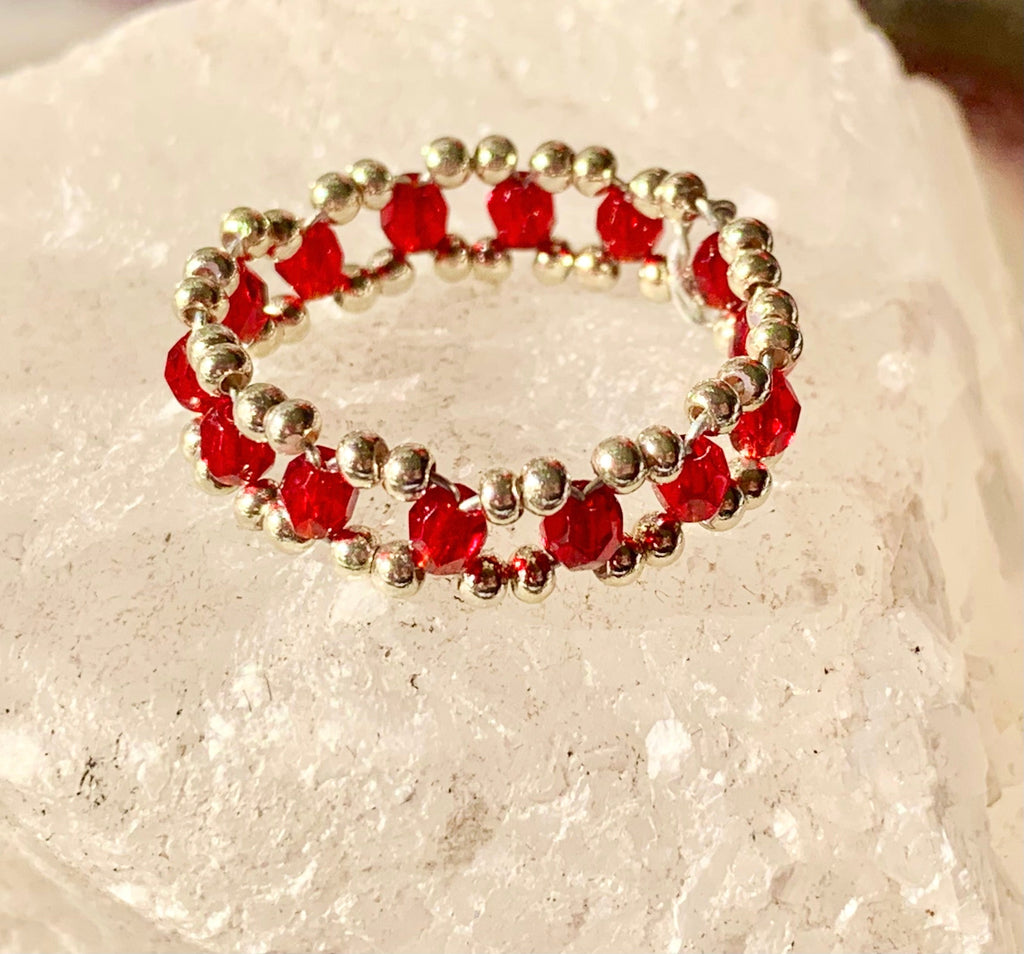 Sandee Handmade Seed Bead Wire Wrapped Ring Size 8