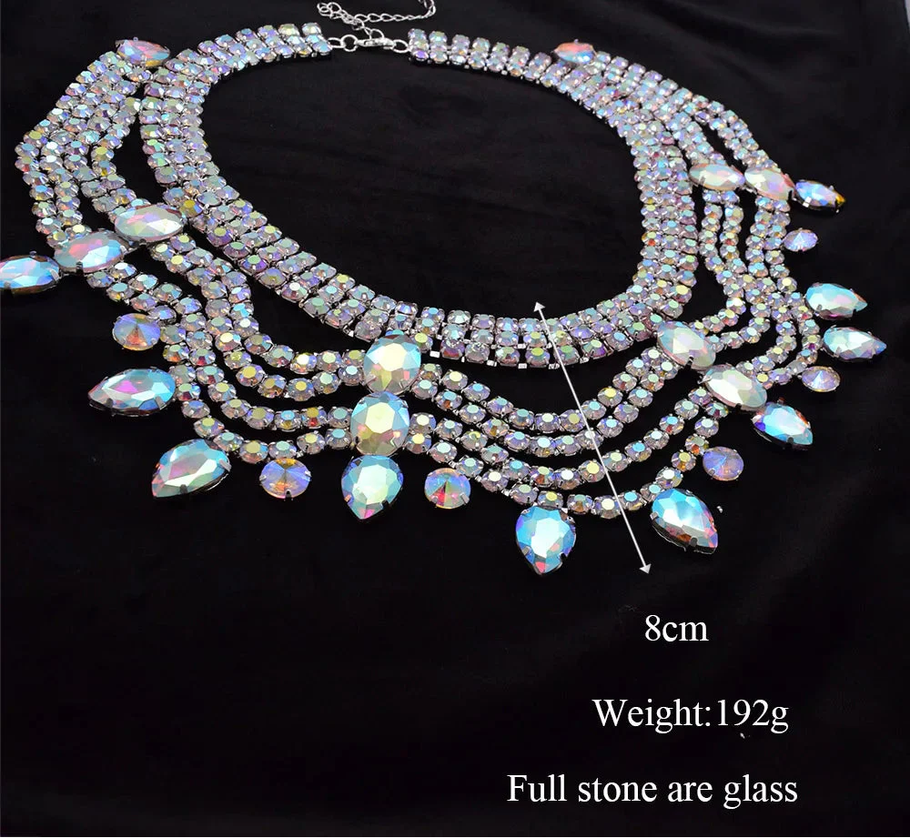Multi layered Wave Rhinestone Necklace & Earring Set