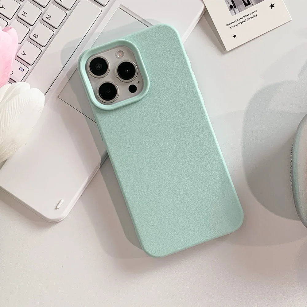 Luxury Leather Silicone Soft Case For iPhone 16 15 14 13 12 11 Pro Max Plus Candy Color Matte TPU Cover Shockproof Thin Shell