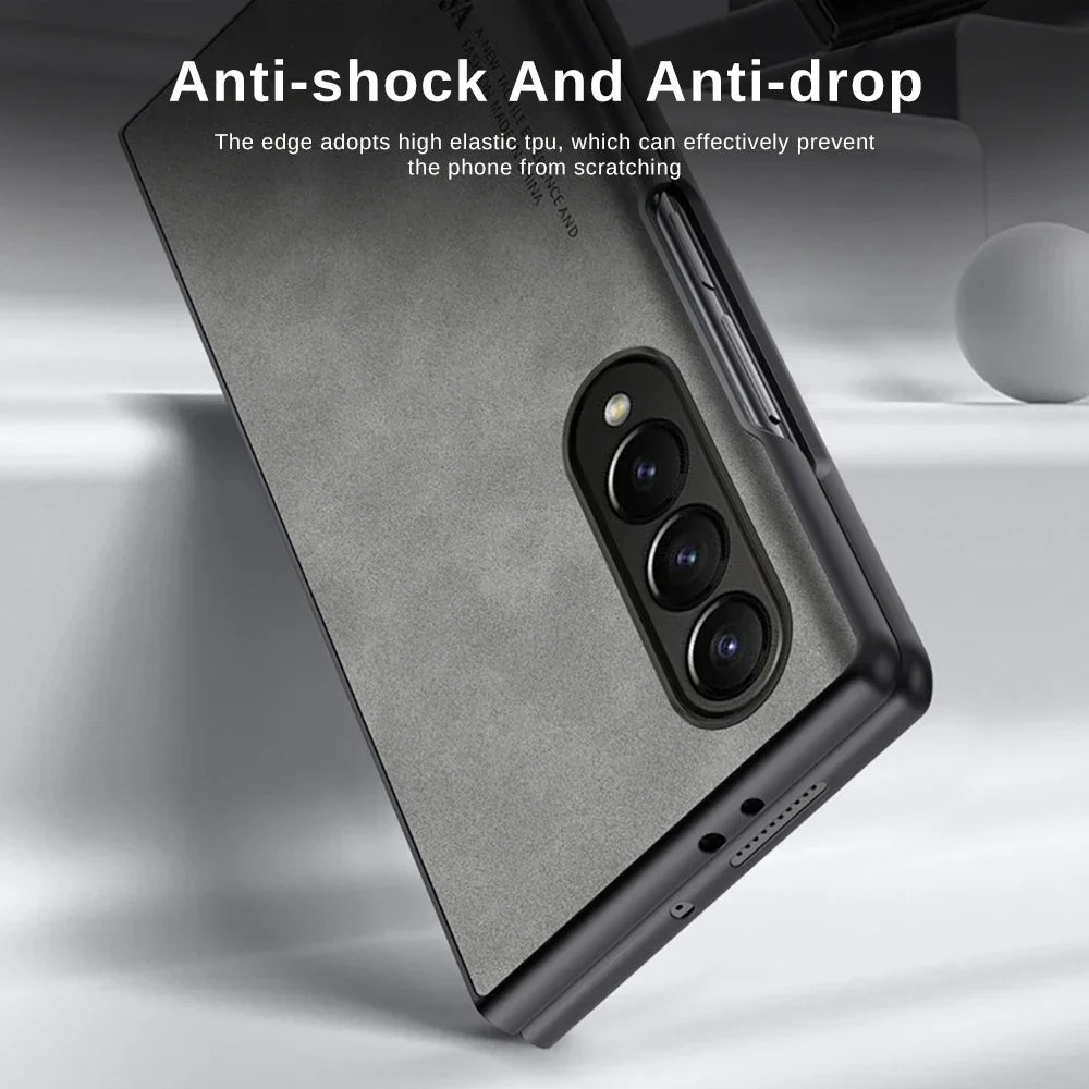 For Samsung Galaxy Zfold4 Zfold3 Zfold Z Fold 5 4 3 Fold5 Fold4 Fold3 5G Silicone Shockproof Bumper Sheepskin Leather Case