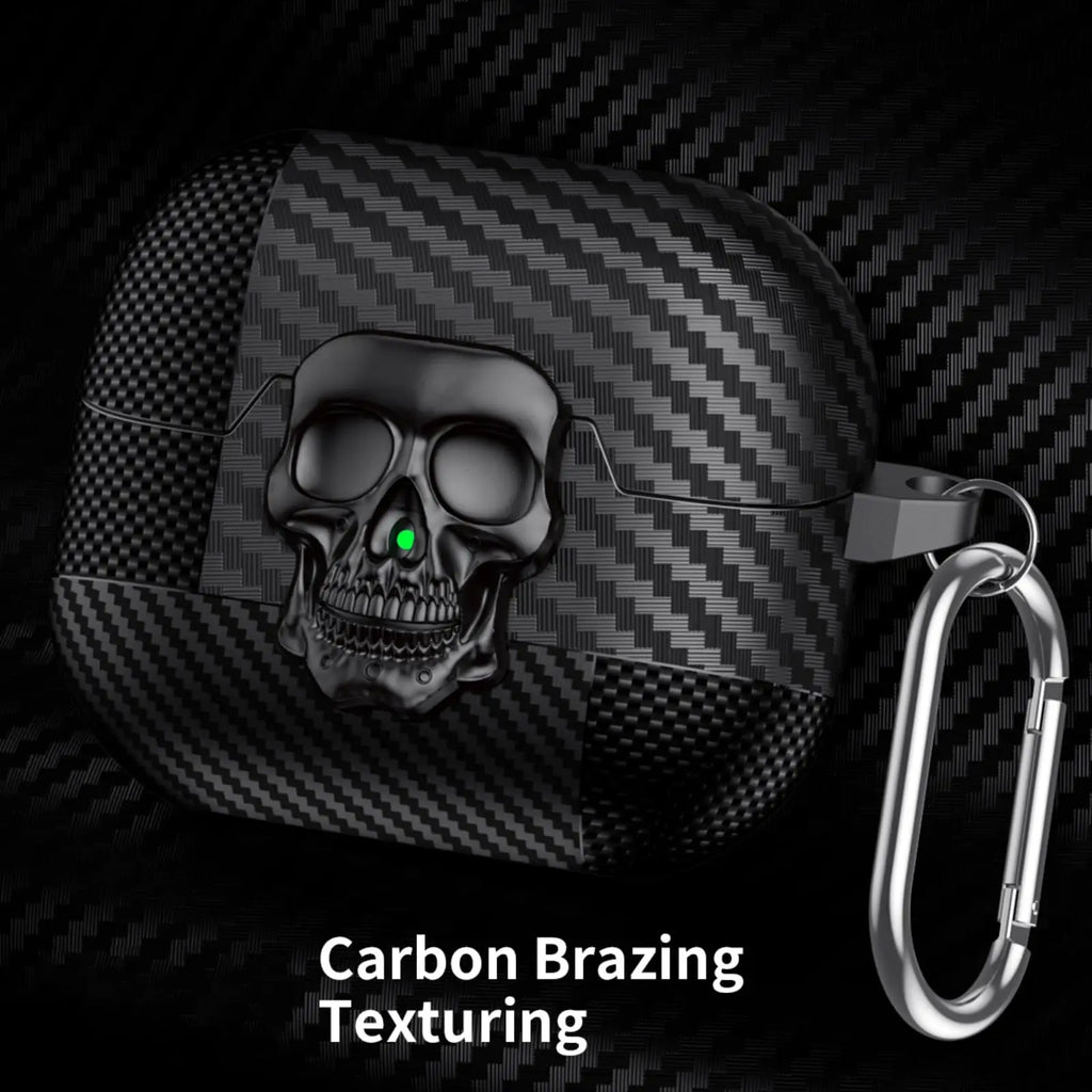 Lock Case For Samsung Galaxy Buds 3Pro with Keychain Funny TPU Cool Skull Carbon Fiber Protective Case For Samsung Galaxy Buds 3