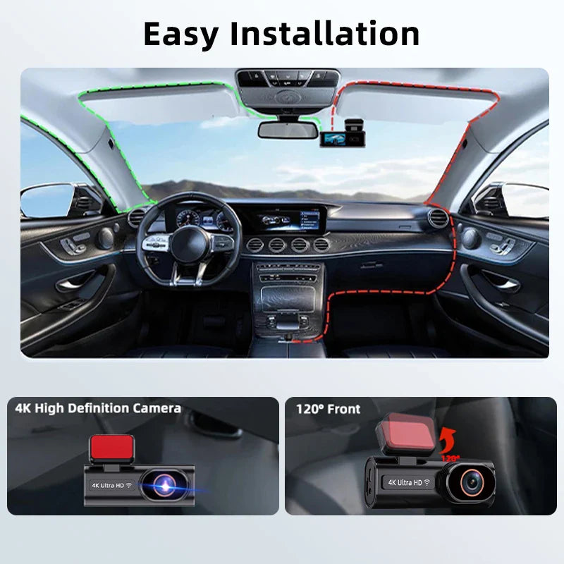 ACCEO Dash Cam WIFI GPS Mini CAR DVR Front 4K And Rear 1080P Dual Lens Black Box Room Camera Night Vision 24H Parking Monitor