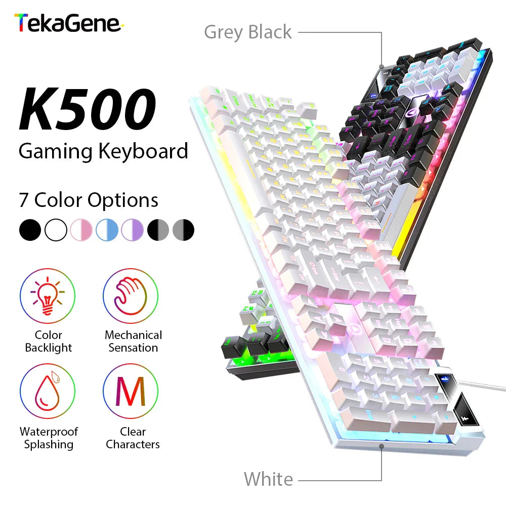 K500 Keyboard Mixed Color White Pink Keycaps 104 Keys Wired Gaming Keyboard for Laptop PC