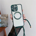 Plating Clear Magnetic For Magsafe Wireless Charging Cases For iPhone 16 15 14 17 12 13 Pro Max Crossbody Lanyard Necklace Cover