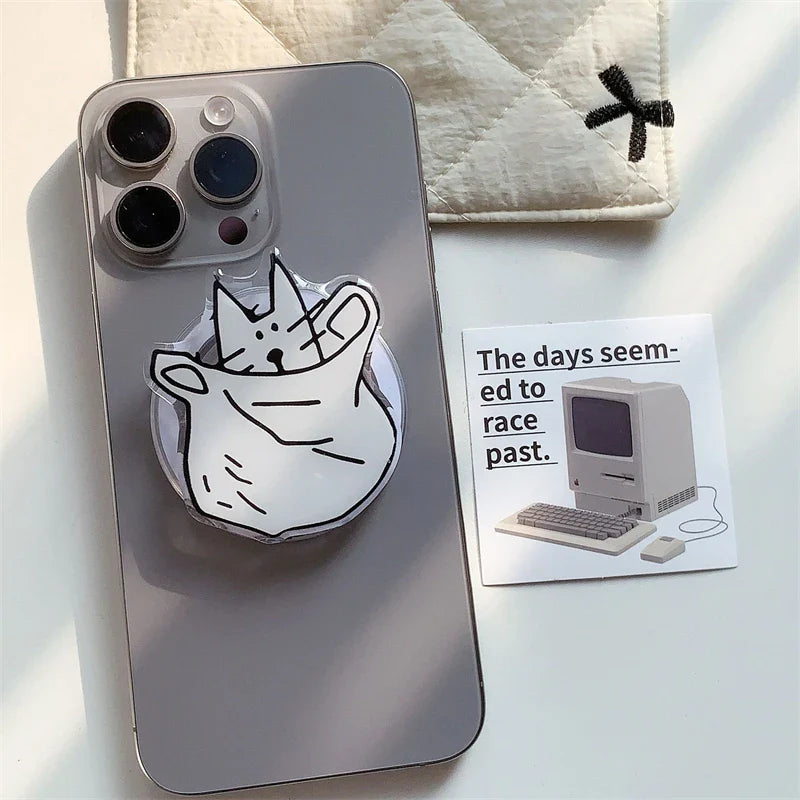 Korean Cute Cartoon Black Cat For Magsafe Magnetic Phone Griptok Phone Holder Stand Universal Phone Ring Grip Tok For iPhone 15
