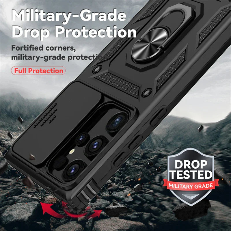 For Samsung Galaxy S24 Ultra Case Slide Lens Armor Phone Case For Samsung S24 + Plus S 24 Ultra Magnetic Ring Holder Back Cover