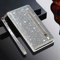 Zipper Glitter Leather Wallet Flip Case For Samsung Galaxy Z Fold 6 5 4 3 5G Cover Fold4 Bling Card Solt Pocket Purse Book Coque