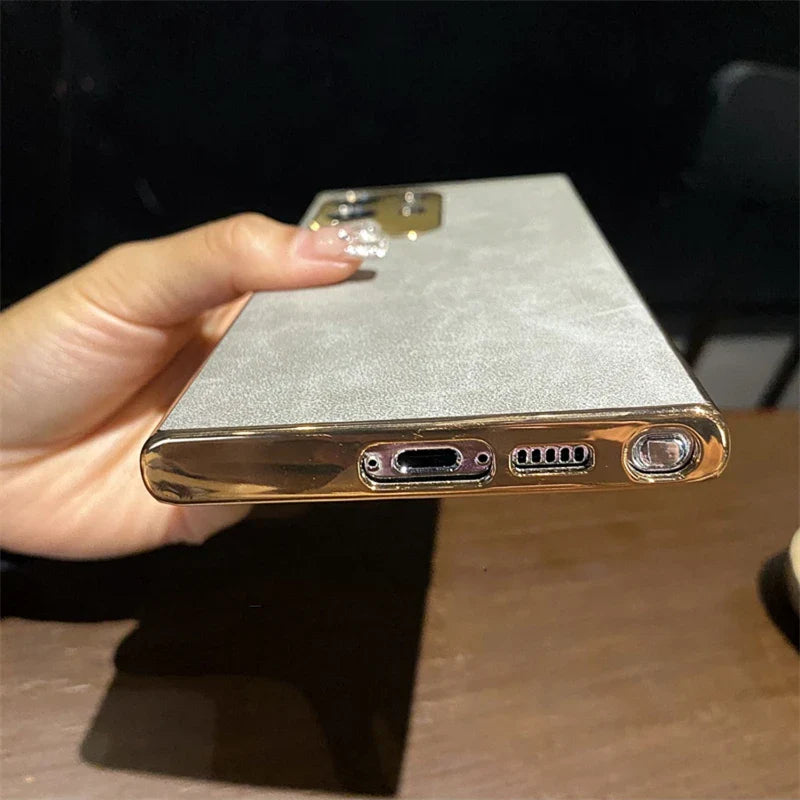 S24 Ultra Personalized Custom Name PU Leather Texture Phone Case For Samsung Galaxy S23 S22 Ultra S24 Plus Plating Back Cover