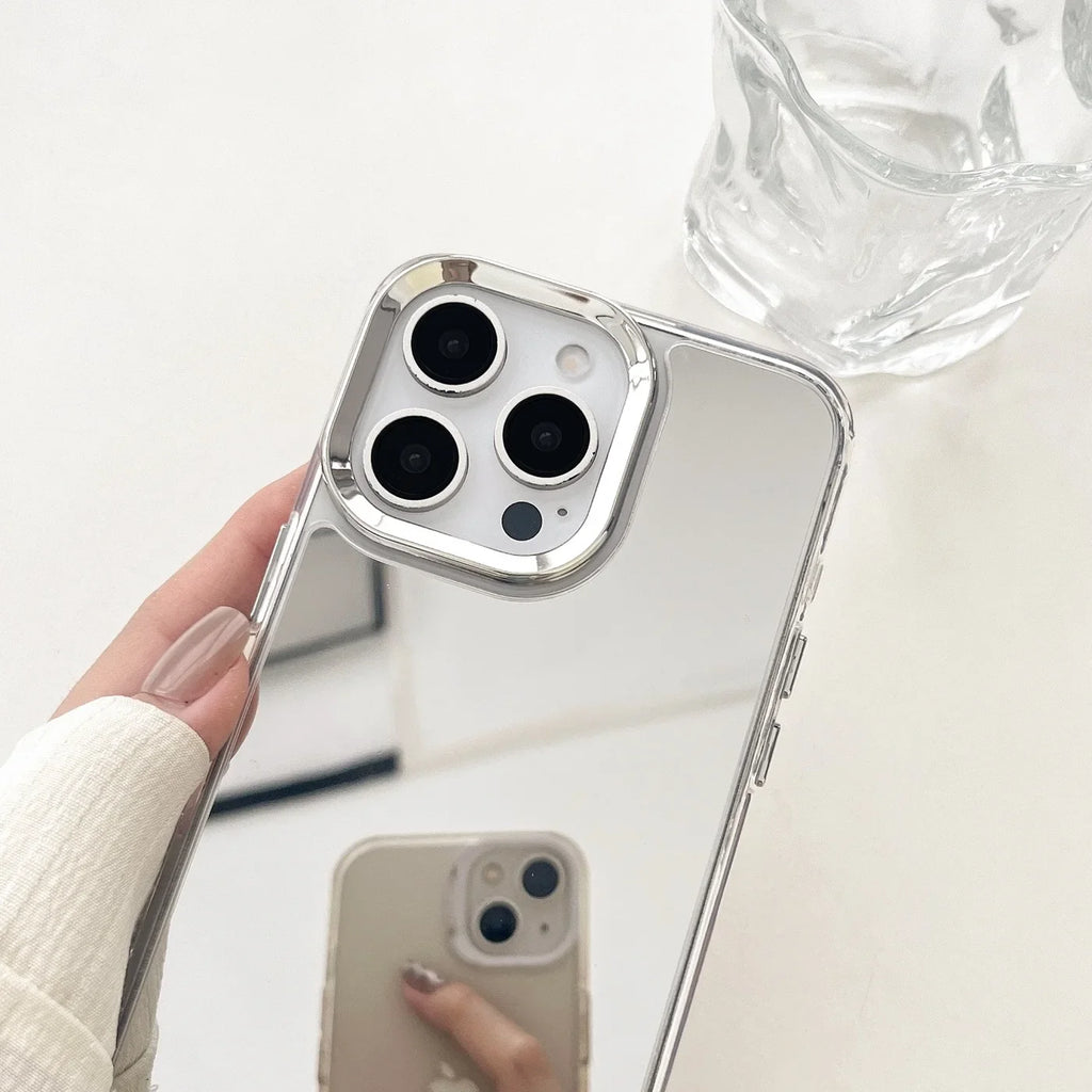 Luxury Plating Make Up Mirror Phone Case For iPhone 16 15 14 13 12 11 Pro Max XR X XS Hard Acrylic Shockproof Bumber Cover