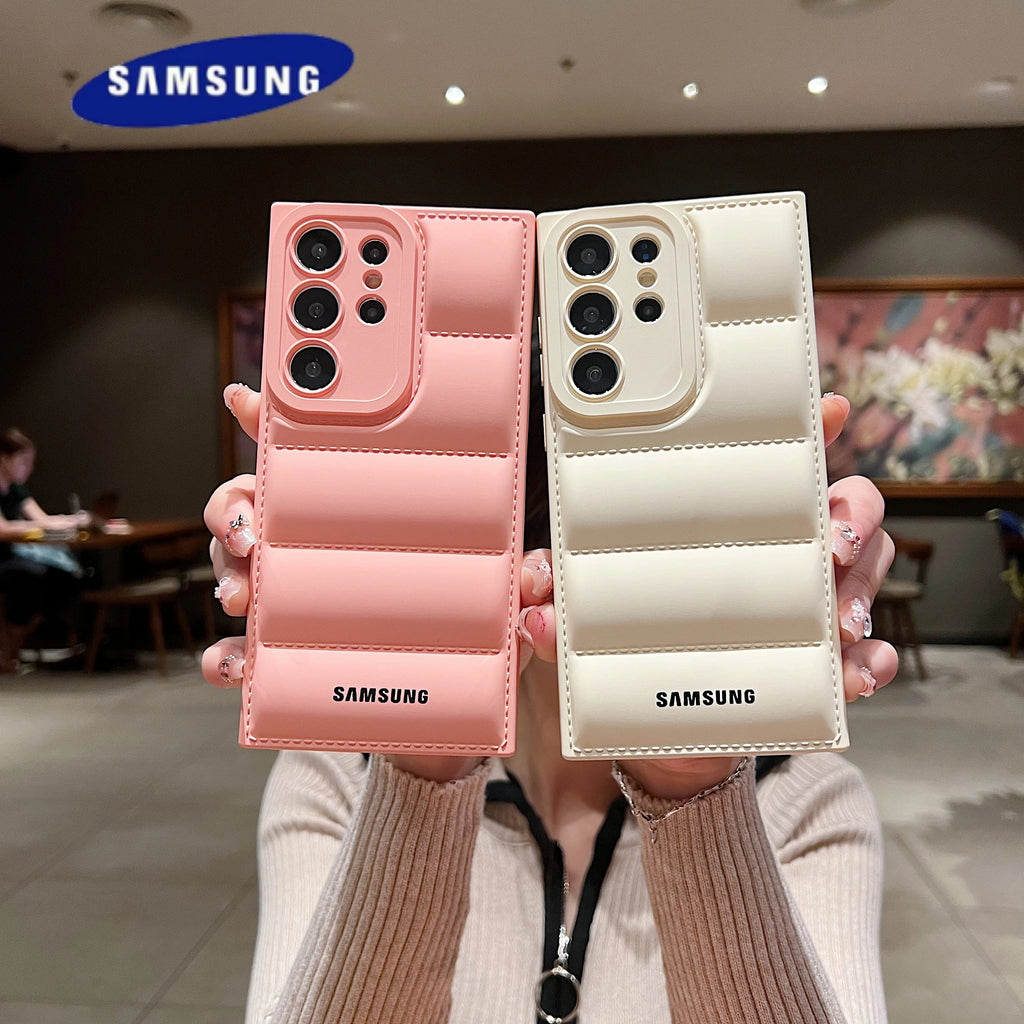 Wave Puffer Down Jacket Phone Case Samsung S25 S24 S23 S22 Ultra S21 Plus S20 Note 20 A72 A54 Solid Color Shockproof Soft Cover