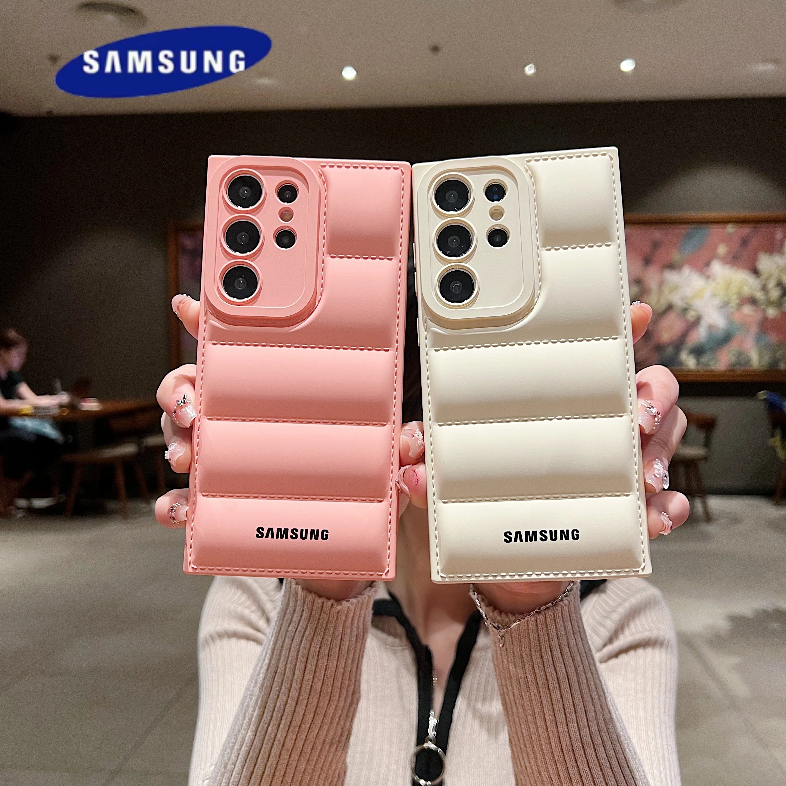 Wave Puffer Down Jacket Phone Case Samsung S25 S24 S23 S22 Ultra S21 Plus S20 Note 20 A72 A54 Solid Color Shockproof Soft Cover