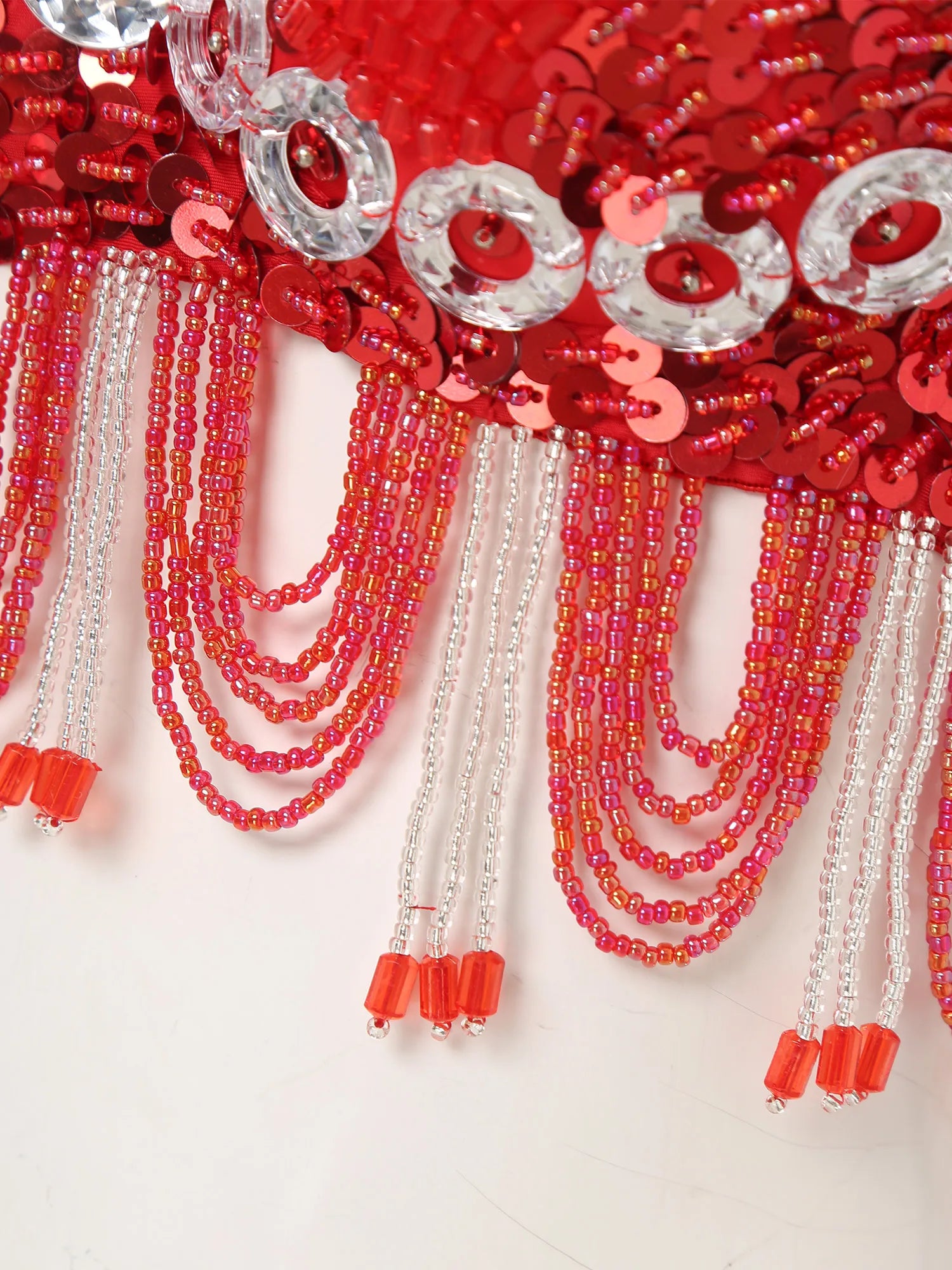 Sequin Beaded Fringe Tassel Performance Costume Halter Bra Top
