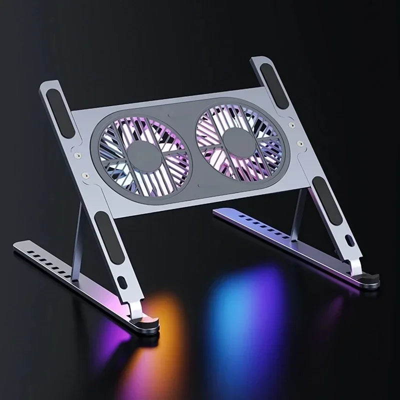Aluminum Laptop Stand Foldable Desk Riser Mute Cooling Fan Adjustable Notebook Stand For Macbook Pro Air Computer PC iPad Tablet