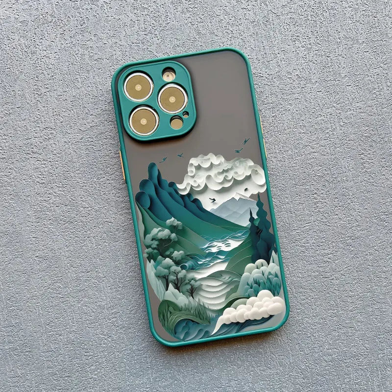 Printing Landscape phone case For iPhone 16 15 14 11 12 13 Pro Max Mini XS X XR 7 8 Plus SE2 Creative Mountains Shockproof Cover