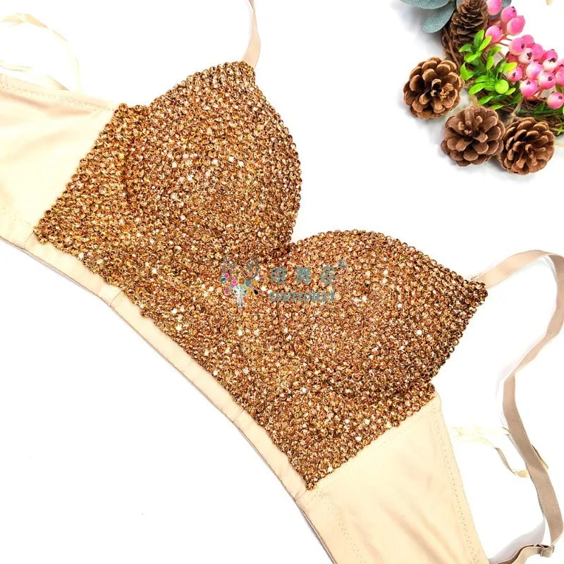Colored Rhinestone Longline Costume Bra