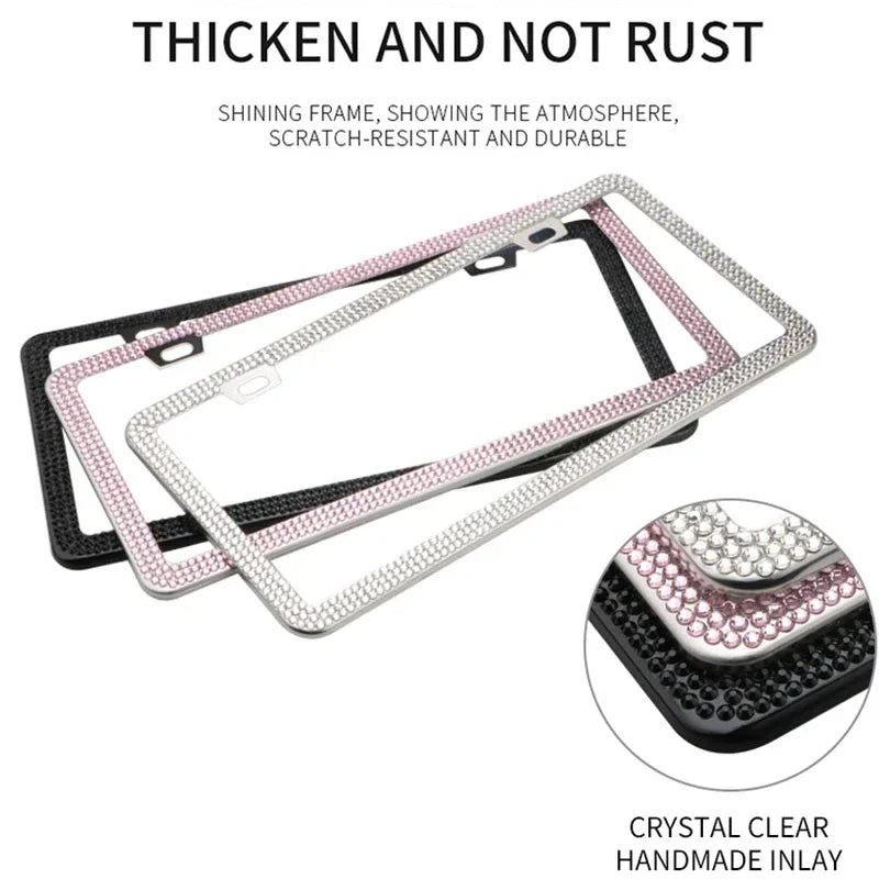 NEW Bling Crystal Car License Plate Frame Women Rhinestone License Plate Frame Cover Holder Car Accessories with Screw 31*16cm