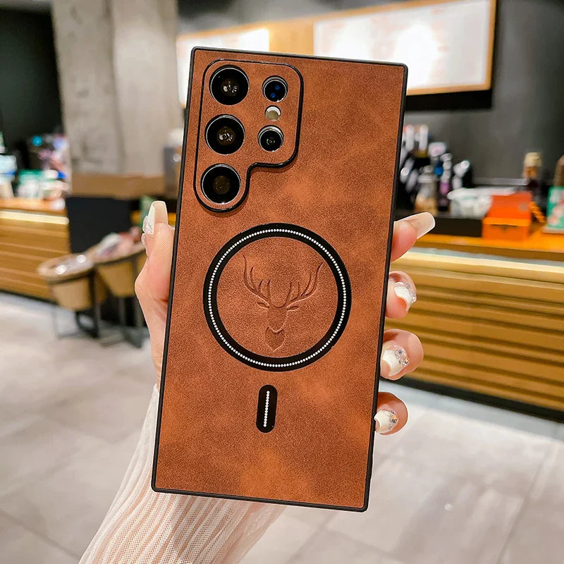 For Magsafe Magnetic Wireless Charging Phone Case For Samsung Note 20 S24 S23 S22 S21 Ultra Plus Luxury Leather Shockproof Cover
