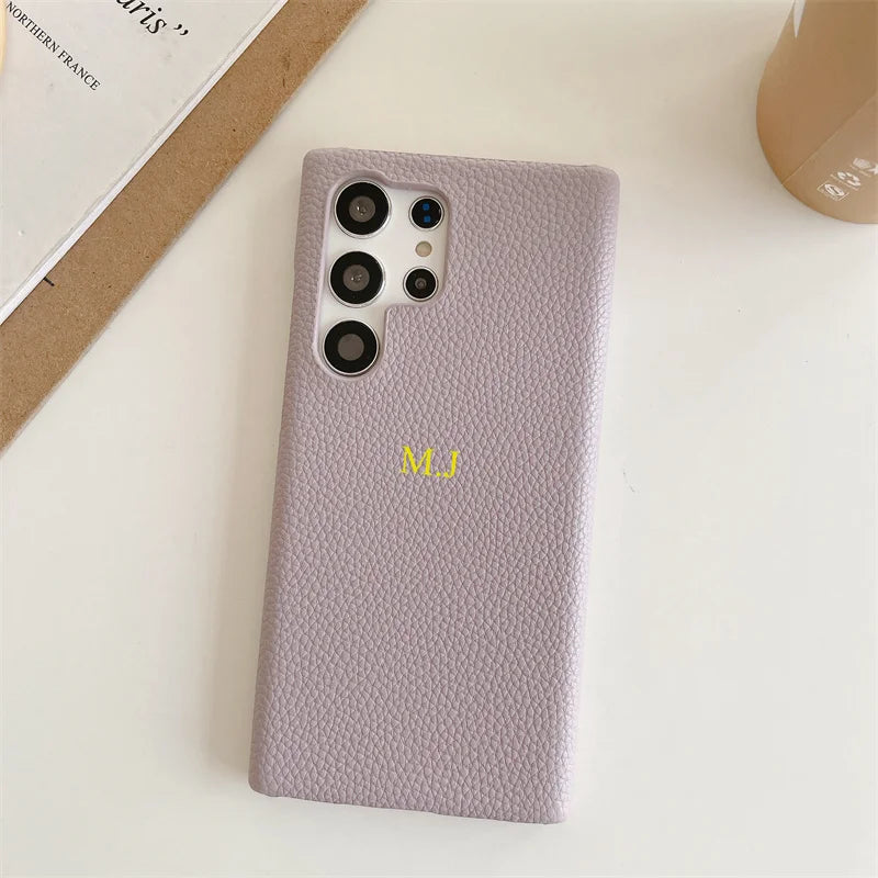 Phone Case for Samsung s23 s22 s24 ultra s21 plus s20 s10p Personalize Customize Name Letter Grain Leather Cases