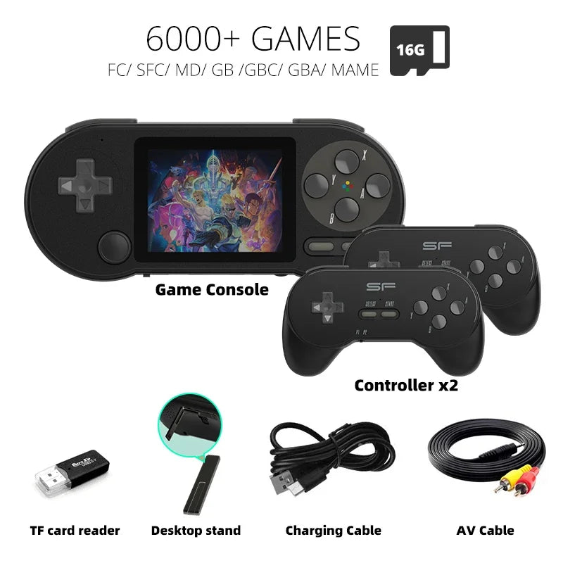 DATA FROG SF2000 Portable Handheld Game Console 3 Inch IPS Retro Game Consoles Built-in 6000 Games Retro Video Games For Kids