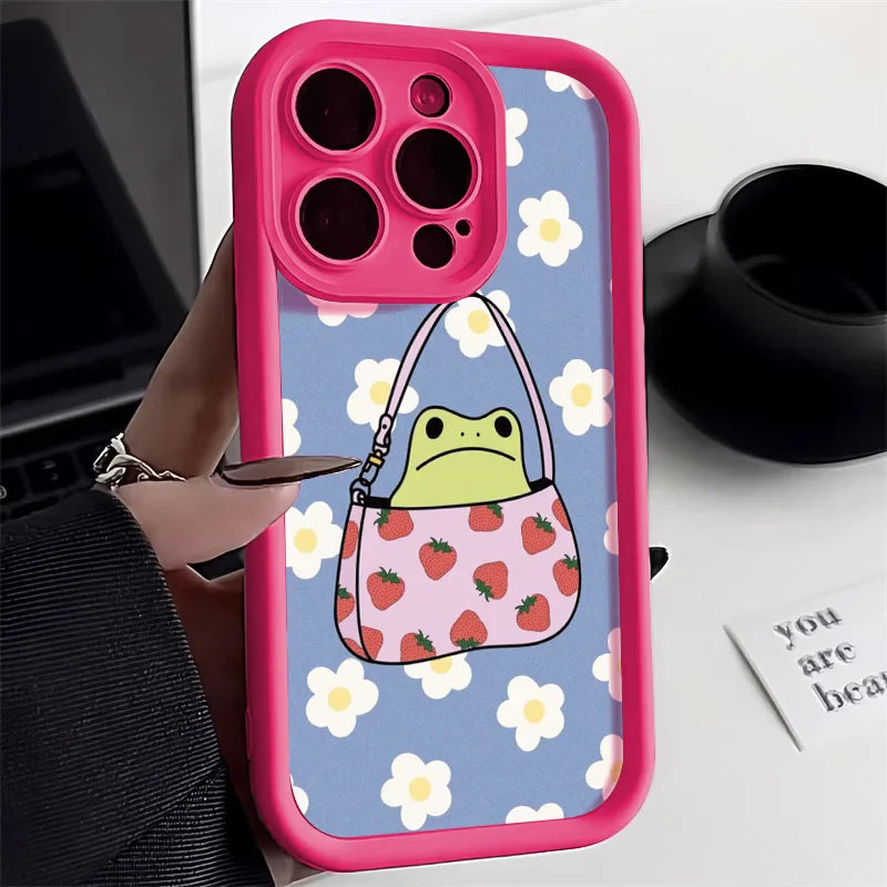Cute Flower Phone Case For iPhone 13 Case for iPhone 11 16 14 17 12 15 Pro Max XR XS X 7 8 Plus SE Cartoon Frog Strawberry Cover