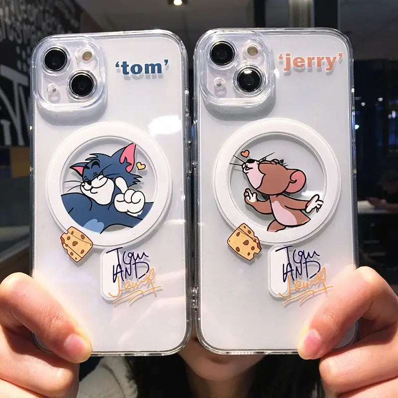 Cartoon Cute Toms Jerrys Magsafe Magnetic Phone Case for IPhone 16 15 14 13 12 11 8 Plus Pro Max X XR XSMax Soft Clear Tpu Cover