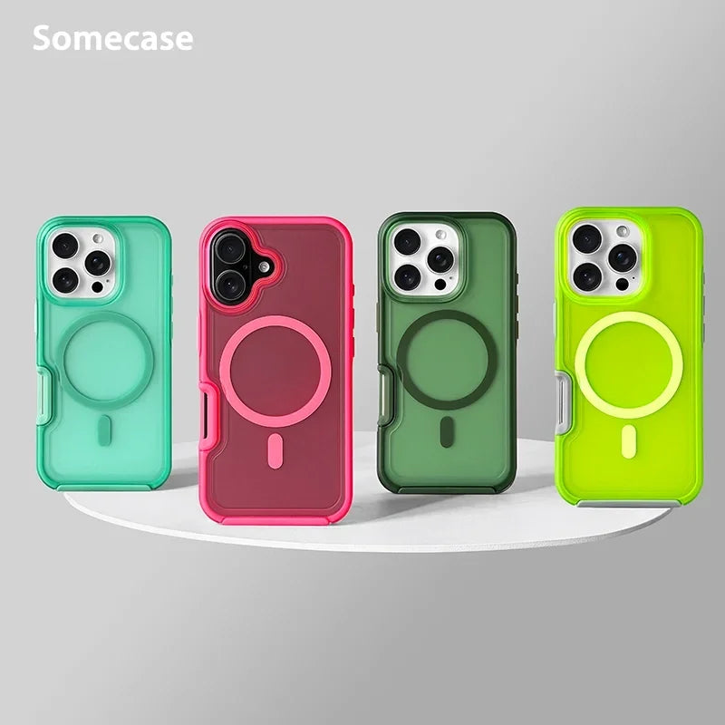 Luxury Candy Wireless Charge Magsafe Matte Phone Case For iPhone 11 12 13 14 15 16 Pro Max Plus Magnetic Bumper Cases Cover