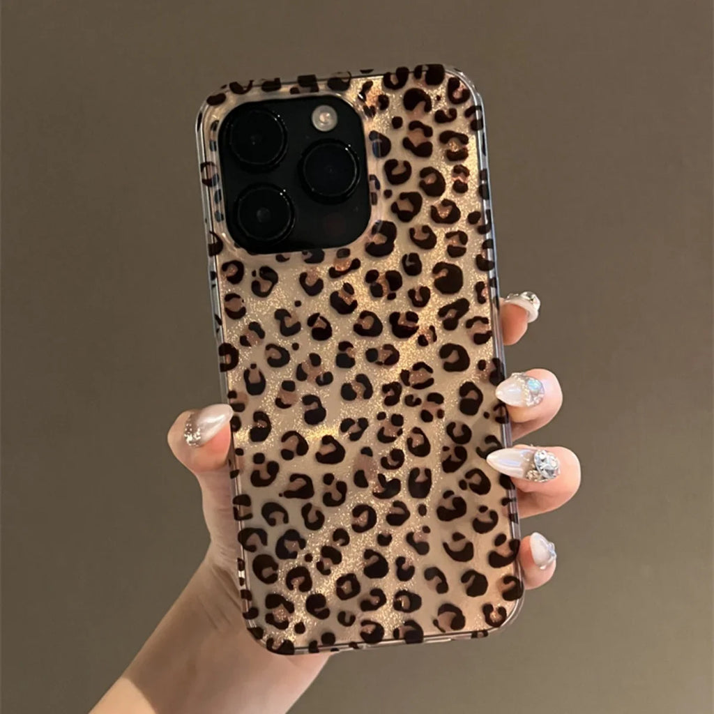 Korean Cute Leopard Print Case for iPhone 16 15 14 13 12 Pro Max 11 Stylish Animal Pattern Soft Shockproof Back Cases Coque