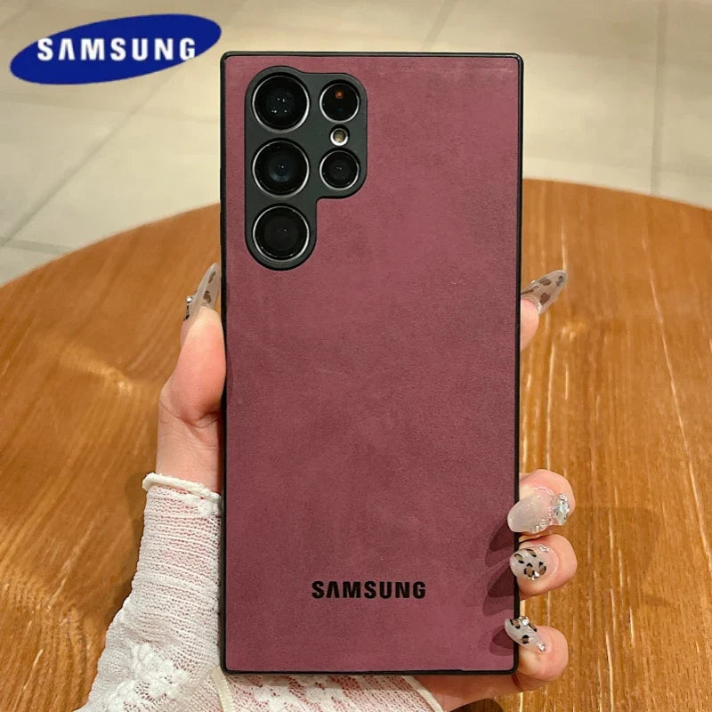 Full Lens Protector Case Samsung Galaxy S25 S24 S23 FE S22 S21 Ultra Plus Sheepskin Leather Back Cover Soft Lambskin Shockproof