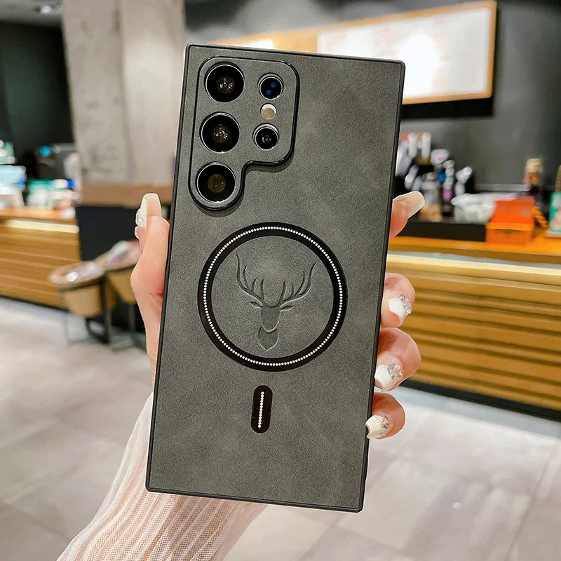For Magsafe Magnetic Wireless Charging Phone Case For Samsung Note 20 S24 S23 S22 S21 Ultra Plus Luxury Leather Shockproof Cover