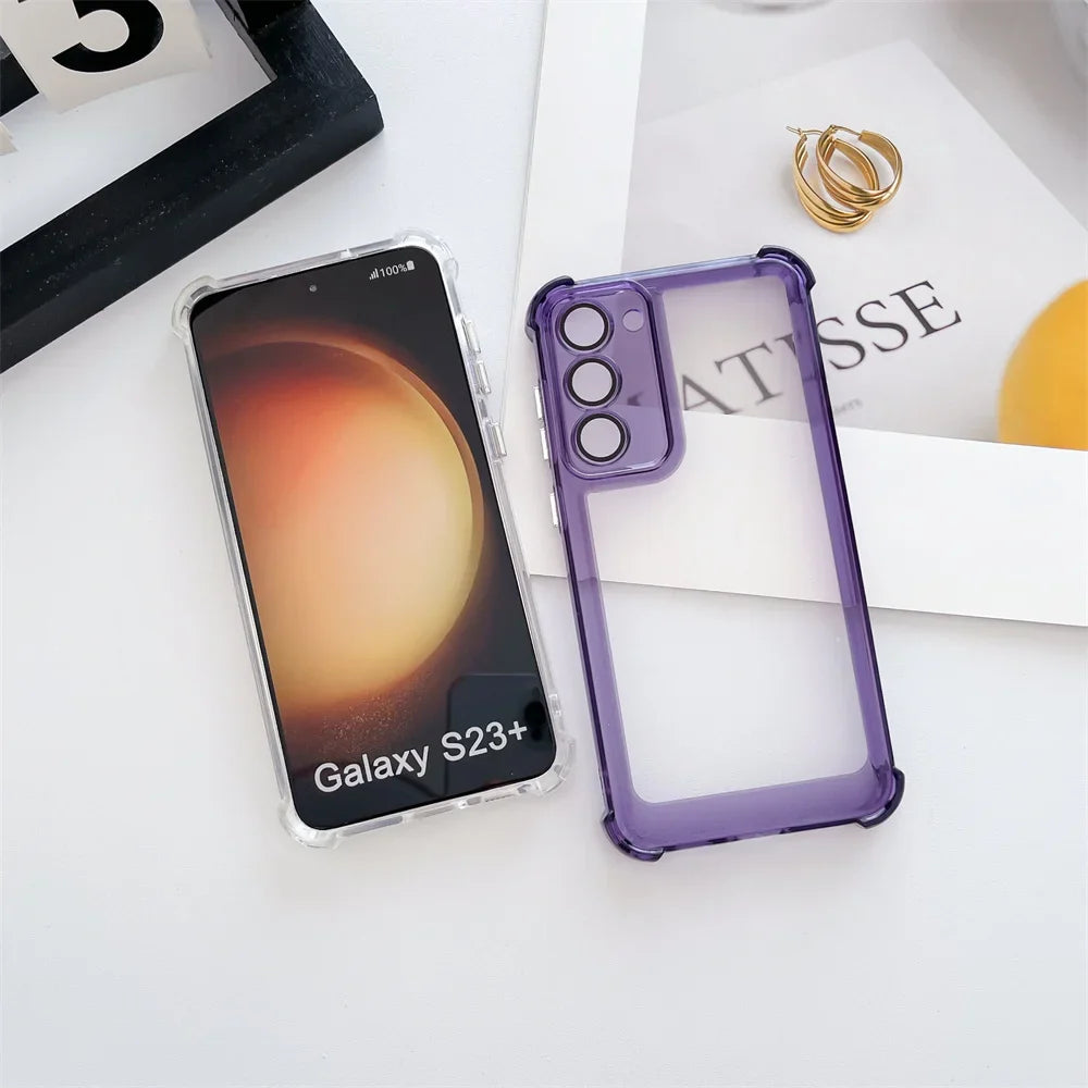 Transparent Ultra Slim Acrylic Case for Samsung Galaxy S24 Ultra S23 FE S22 Plus Clear Airbag Shockproof Lens Protector Cover