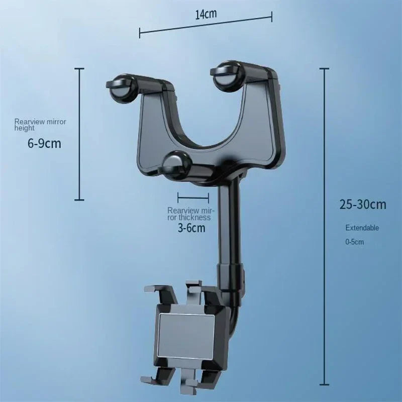 Universal Car Phone Mount with Rotating and Retractable Design for Rearview Mirror, DVR, GPS, and Dashboard Camera
