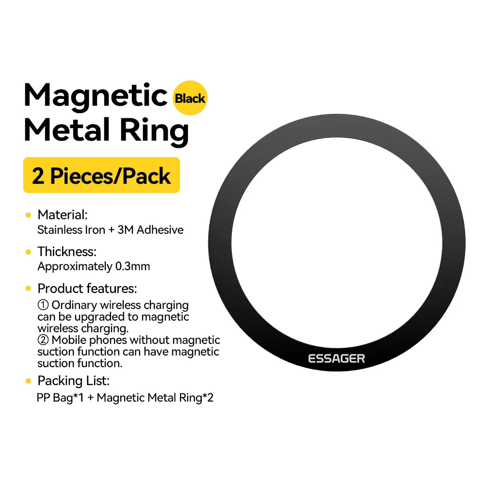 Essager 2PCS Magnetic Metal Ring for Magsafe iPhone 15 14 13 12Pro Android Phones Plate Sticker Rings For Wireless Charger Stand