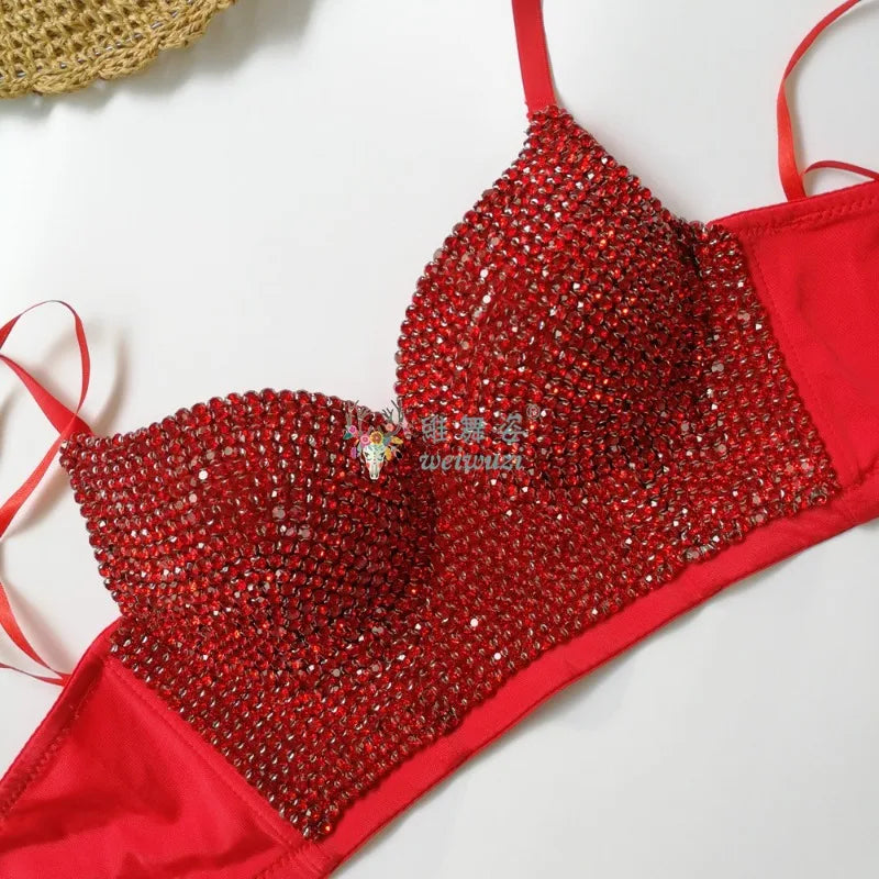 Colored Rhinestone Longline Costume Bra