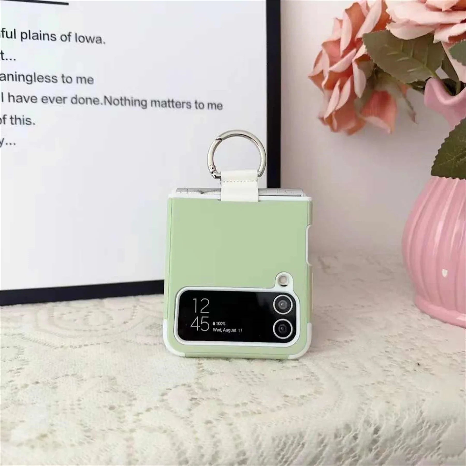 Cute Ins Korean Candy Color Portable Ring Solid Color Phone Case for Samsung Galaxy Z Flip 5 6 5G Z Flip6 Flip5 Zflip5 Cover