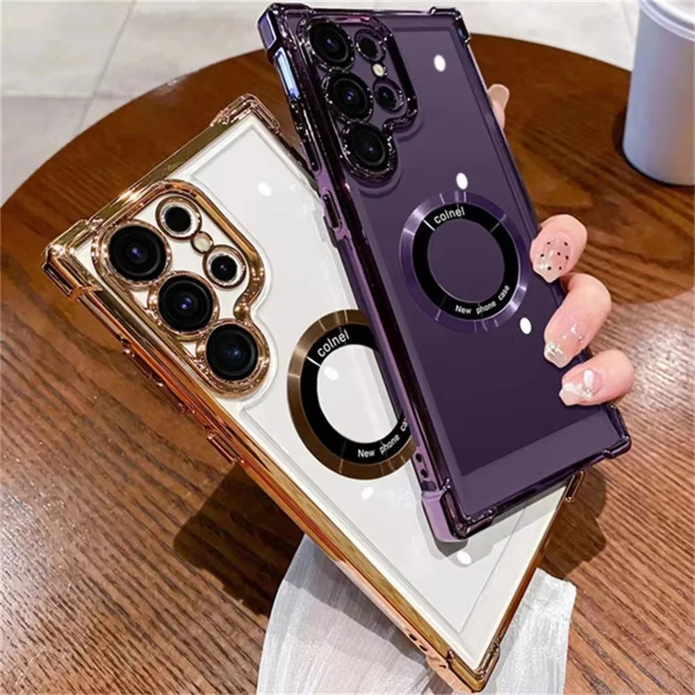For Magsafe Plating Phone Cases For Samsung Galaxy S25 S24 S23 S22 Ultra S21 Plus FE 5G Note 20 Shockproof Clear Magnetic Cover