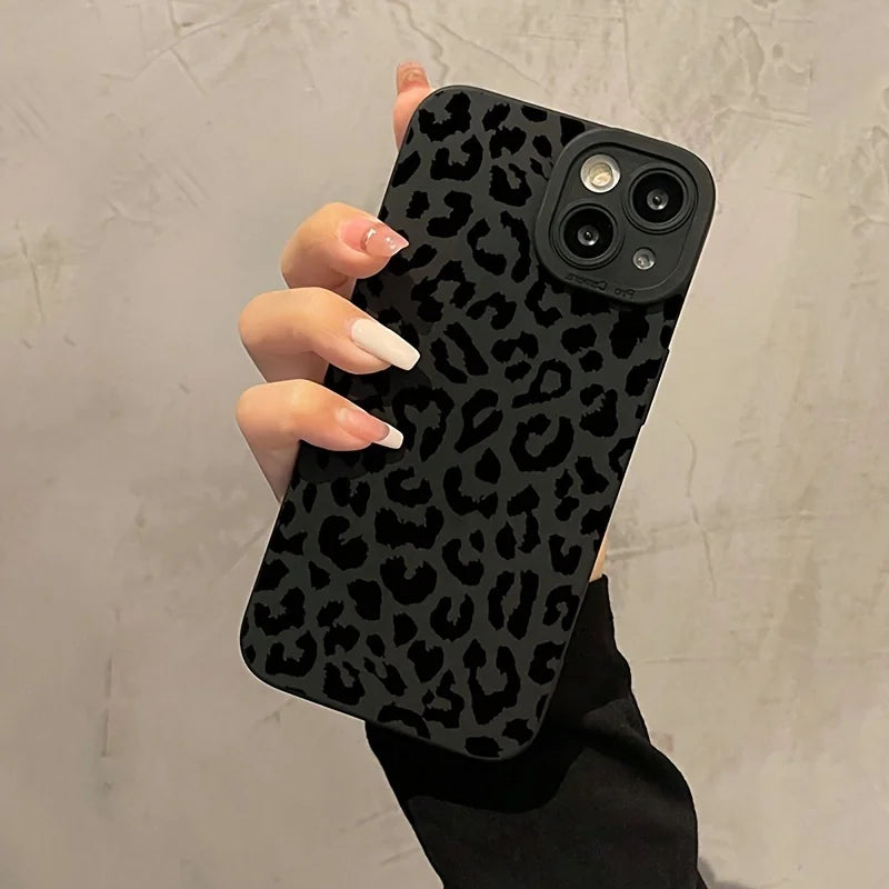 Black Leopard Print Phone Case For iPhone 14 13 11 15 Pro Max 12 Mini XS XR X 8 7 Plus SE 2022  14Pro 13Pro Matte Soft Cov