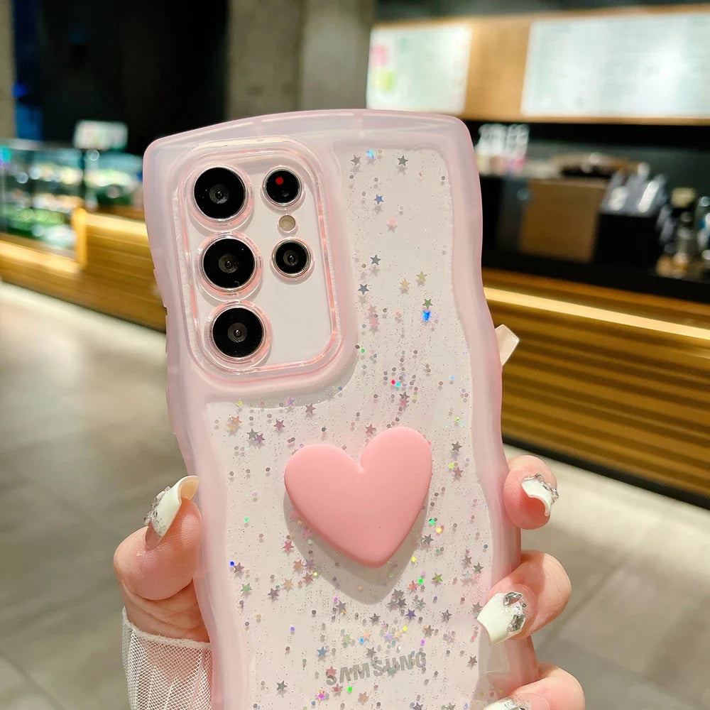 Glitter Love Heart Case for Samsung Galaxy S24 Ultra S23 S22 Plus S20 S21 FE Note 20 A54 A55 A35 A25 A15 A34 A14 A24 Clear Cover