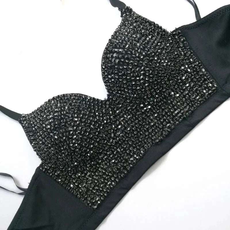 Colored Rhinestone Longline Costume Bra