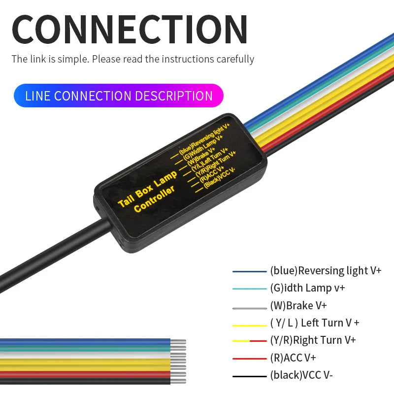Car Rear Trunk Tail Light 120cm Colorful Dynamic Reverse Warning LED Strip 12v Additional Brake Follow Turn Signal Lamp