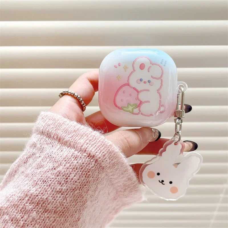 For Samsung Galaxy Buds 3 Pro/Buds FE/Buds 2 Pro/Buds 2/Buds live/Buds pro Case,Cute Cartoon Rabbit Earbuds With KeyChain Cover