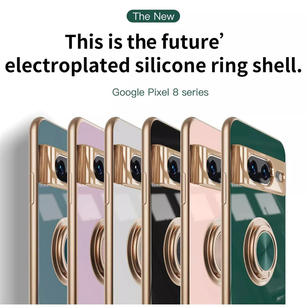 Luxury Ring Holder Magnetic Stand Case for Google Pixel 9 8 7 Pro 8A 7A 6A 5A Pixel8A Bracket Plating Soft TPU Shockproof Cover