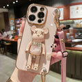 Plating Cover Quicksand Bear Stand Bracelet Strap Lanyard Phone Case For iPhone 15 14 13 12 11 Pro Max 7 8 Plus Phone Case