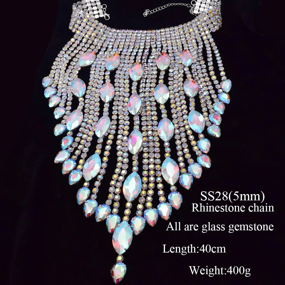 Rhinestone Crystal Long Fringe Tassel Necklace