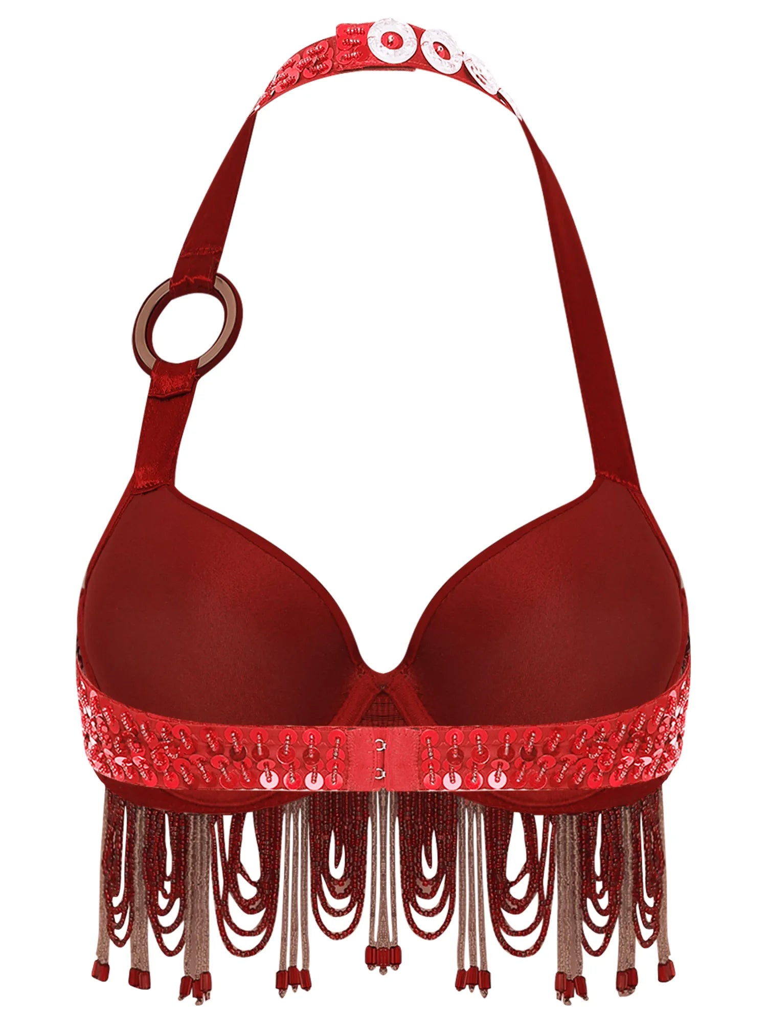Sequin Beaded Fringe Tassel Performance Costume Halter Bra Top