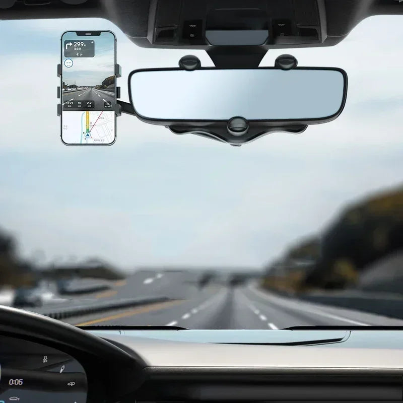 Universal Car Phone Mount with Rotating and Retractable Design for Rearview Mirror, DVR, GPS, and Dashboard Camera