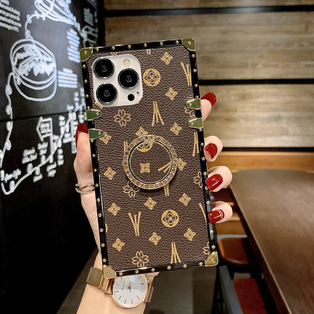 Luxury Fashion Glitter Ring Leather Phone Case For Iphone 6 7 8 11 12 13 14 15 16 Plus Pro MAX X XS XR Holder Shockproof Cover