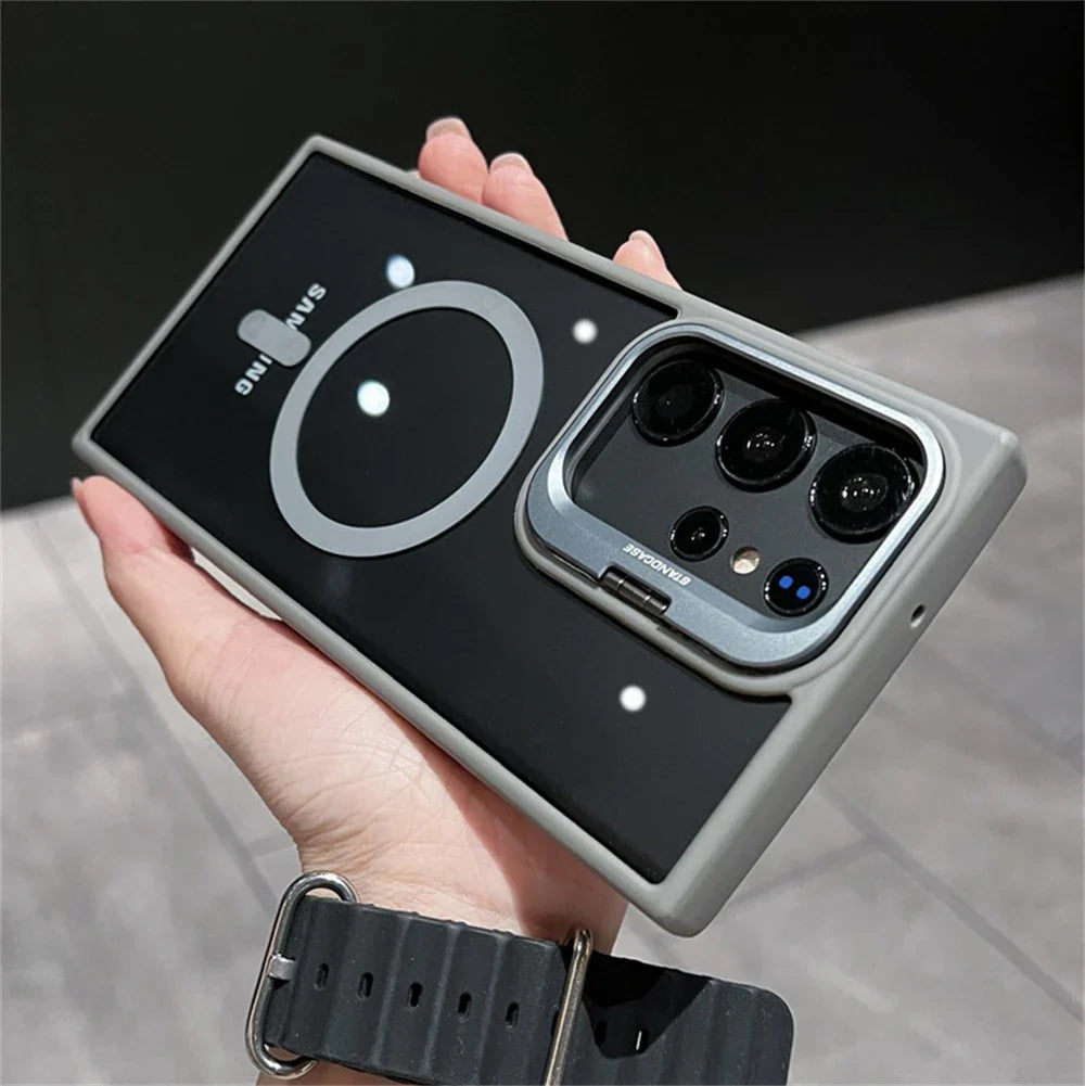 Camera Bracket Magnetic Clear Case For Samsung S24 S25 Ultra S23 S22 Plus For Magsafe Wireless Charge Shockproof Bumper Cover